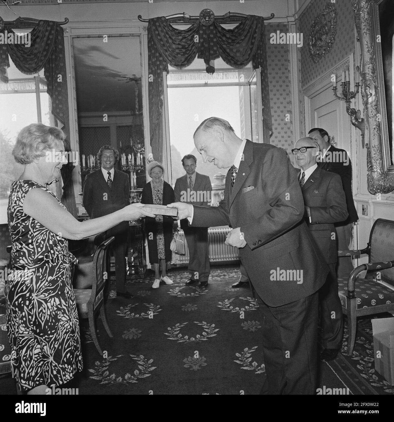Queen Juliana With Dog Sara Receives Song Book For The Church From Dr P G Kunst Chairman Interdenominational Foundation For Church Song Handing Over Book June 27 1973 The Netherlands th Century Queen Juliana With Dog Sara Receives Song Book For The Church From Dr P G Kunst Chairman Interdenominational Foundation For Church Song Handing Over Book June 27 1973 The Netherlands th Century