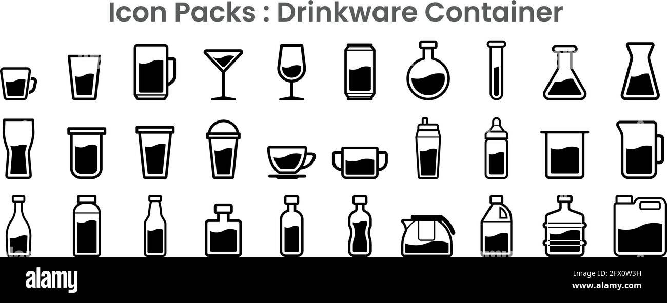 Icon packs of drinkware container and liquor figure in black thin outline illustration vector Stock Vector