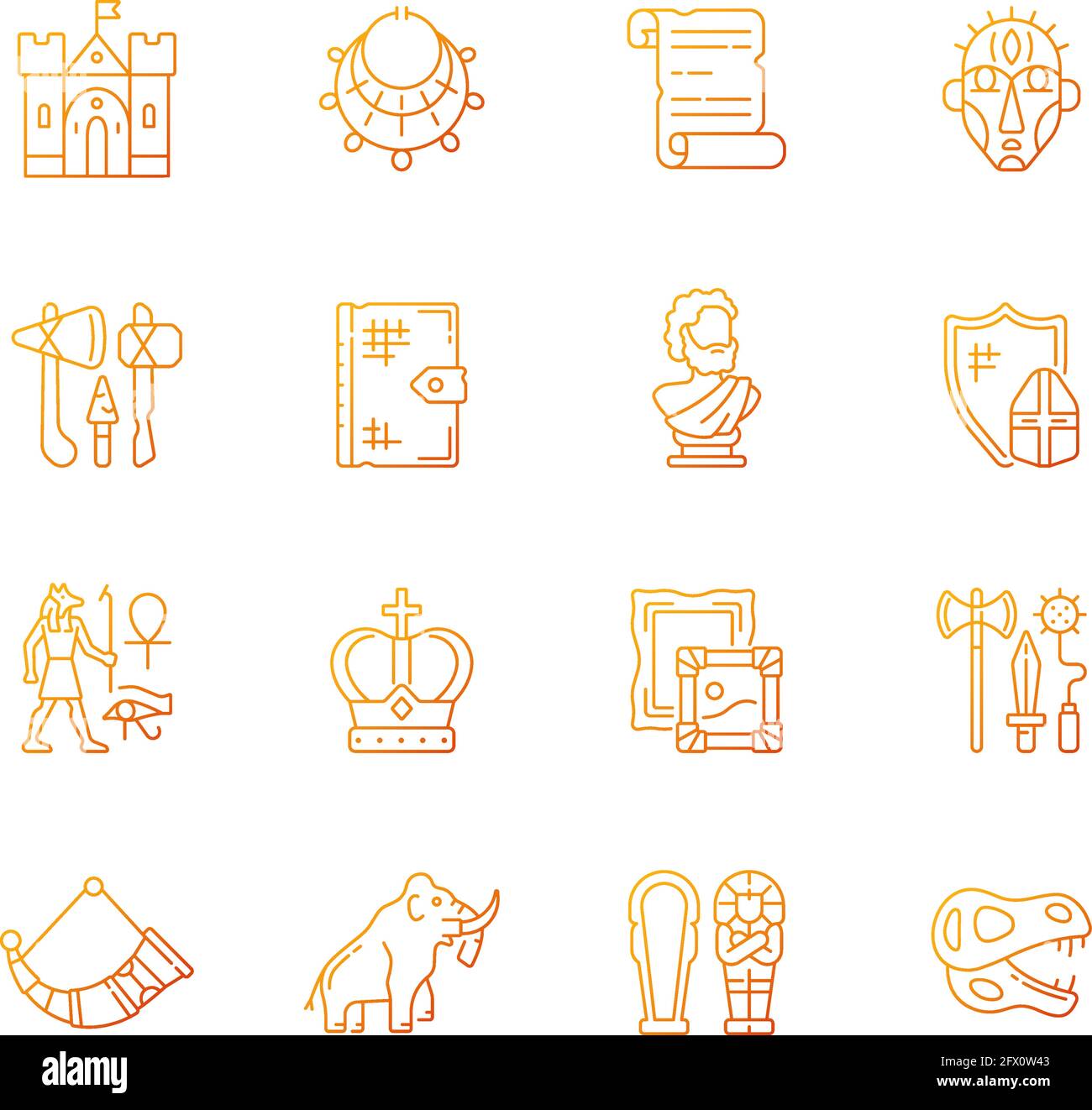 Heritage and museum gradient linear vector icons set Stock Vector