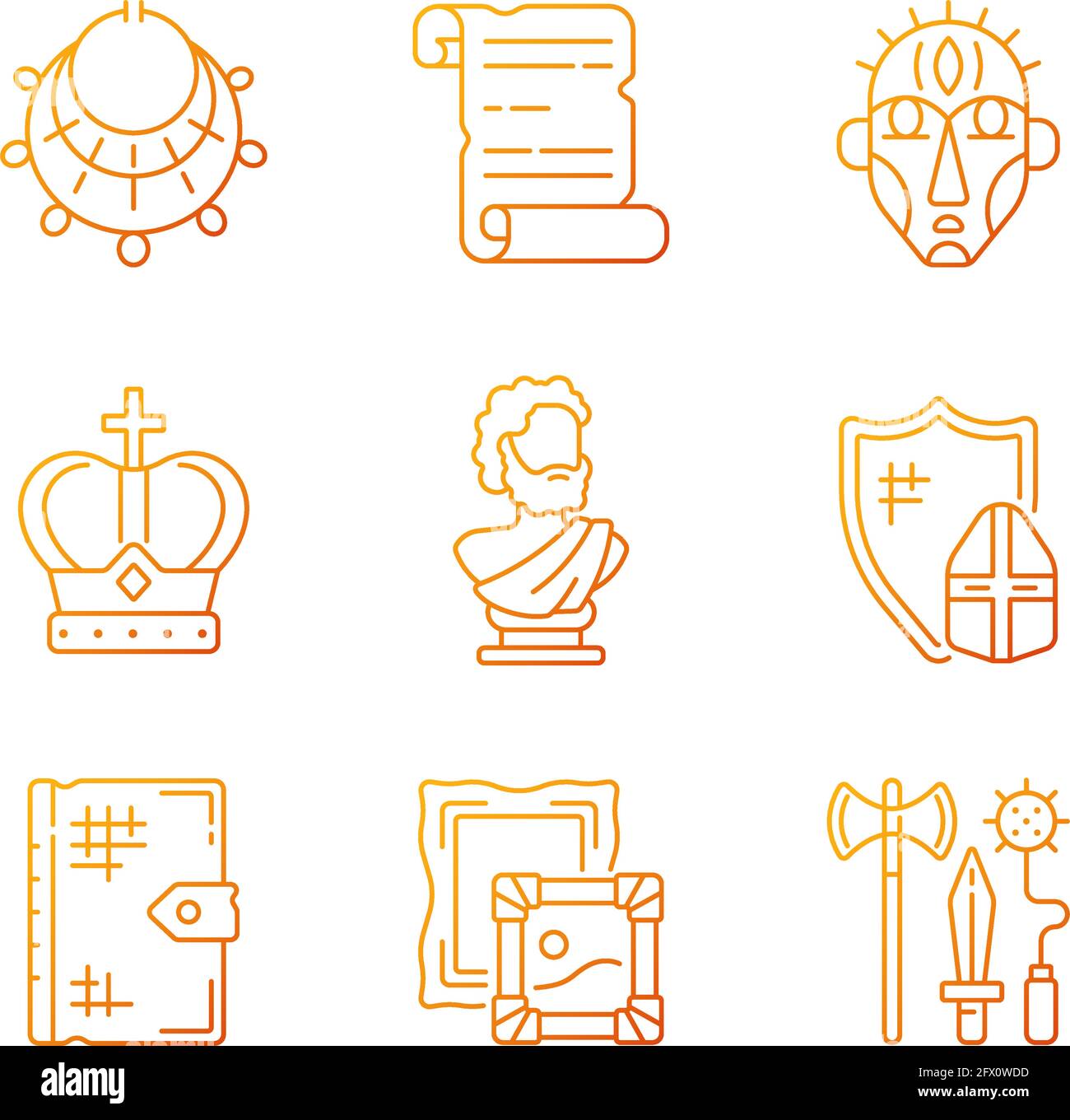 Museum exhibitions gradient linear vector icons set Stock Vector
