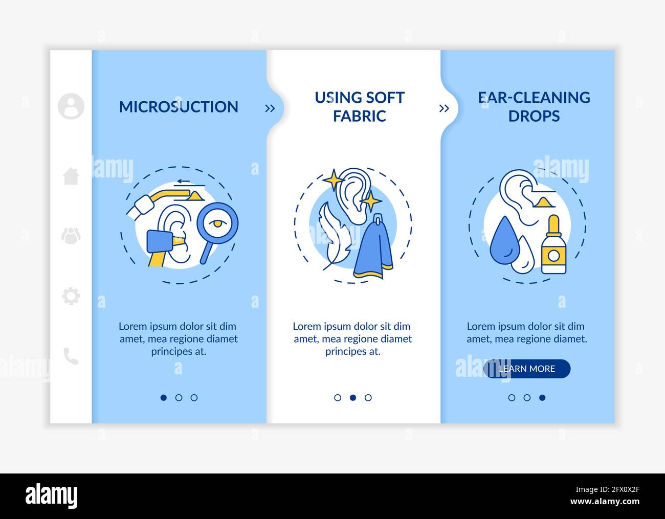 Ear cleanliness methods onboarding vector template Stock Vector