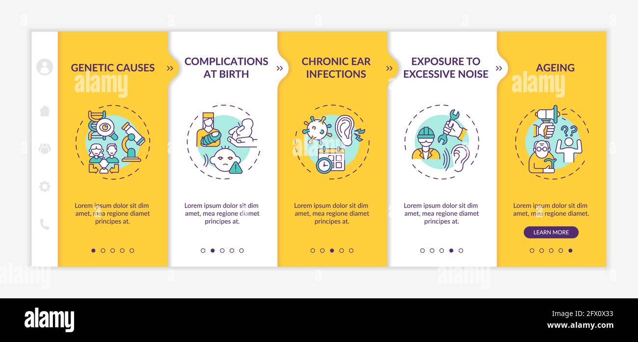 Hearing loss factors onboarding vector template Stock Vector