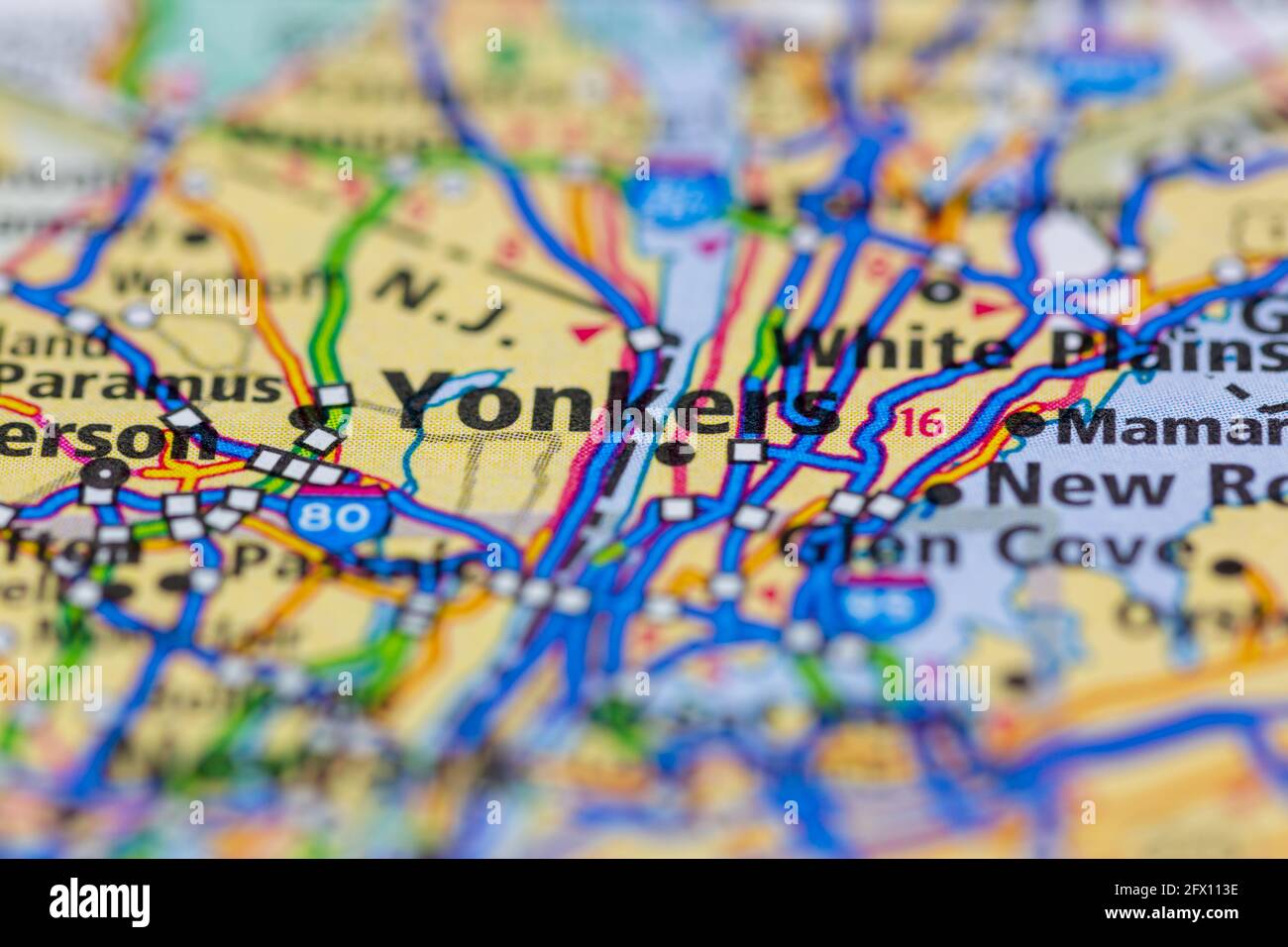 Yonkers New York USA Shown on a Geography map or road map Stock Photo