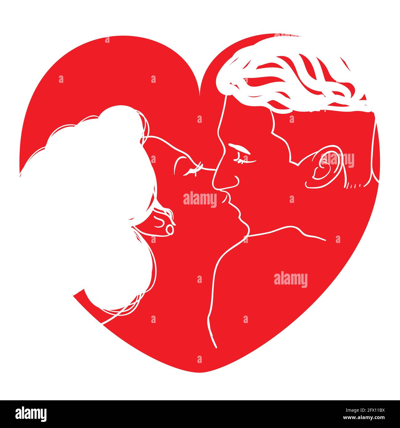 Red heart couple kissing abstract valentineday illustration Stock ...