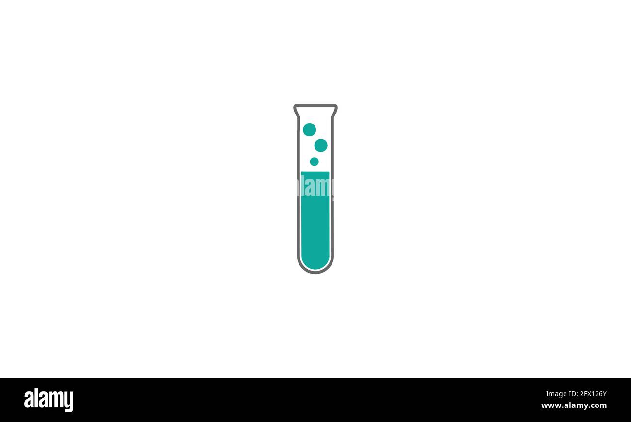 Glass test tube with bubbles in minimal vector icon logo Stock Vector