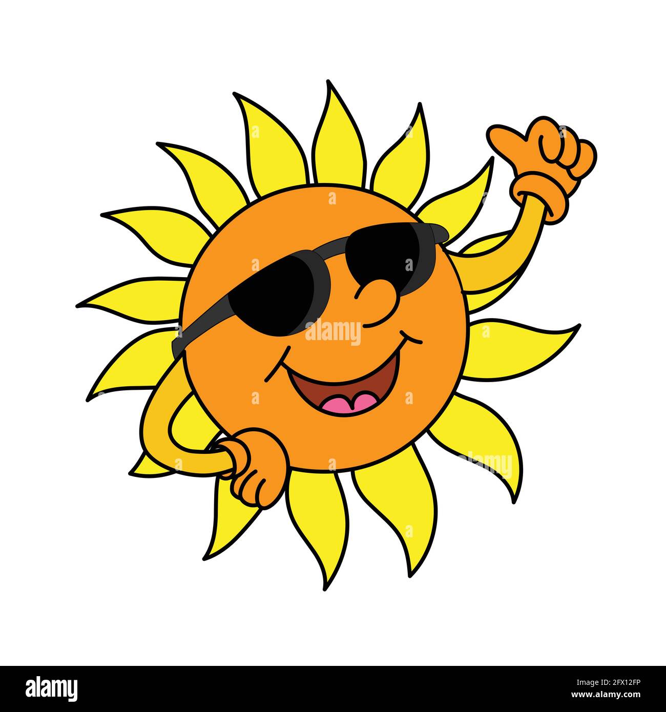 Sun With Sunglass Cartoon Character Vector Illustration Stock Vector