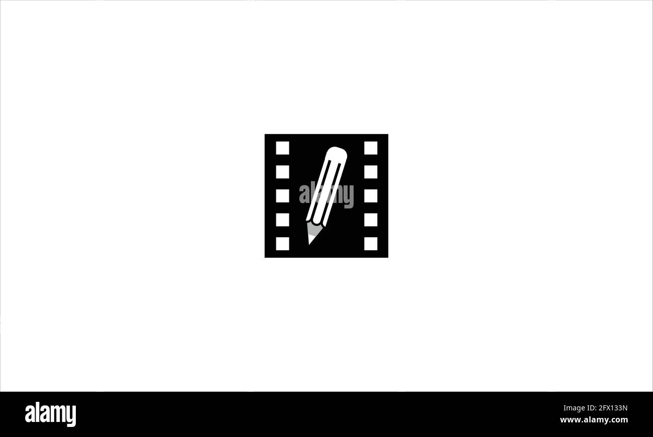 Movie filmstrip  with pencil vector illustration  or  rename movie icon Logo design Stock Vector