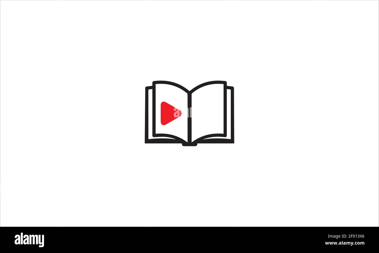 Video Book logo design template or Audio Video Play Book E-book Learn Education Vector Illustration icon in minimal flat design logo Stock Vector