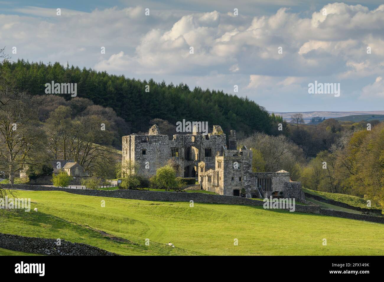 Barden Tower (historic ancient hunting lodge ruin in beautiful countryside setting) - scenic rural Bolton Abbey Estate, Yorkshire Dales, England, UK. Stock Photo