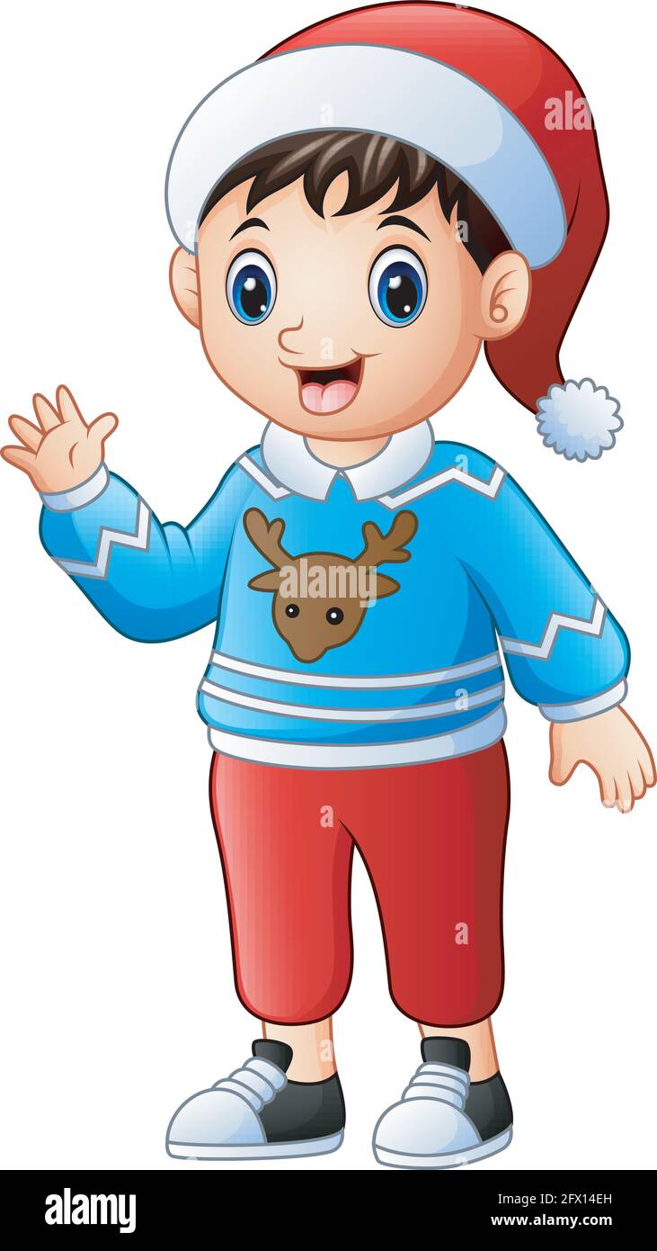 Happy Boy Cartoon Wearing Blue Christmas Sweater Stock Vector Image And Art Alamy 3380