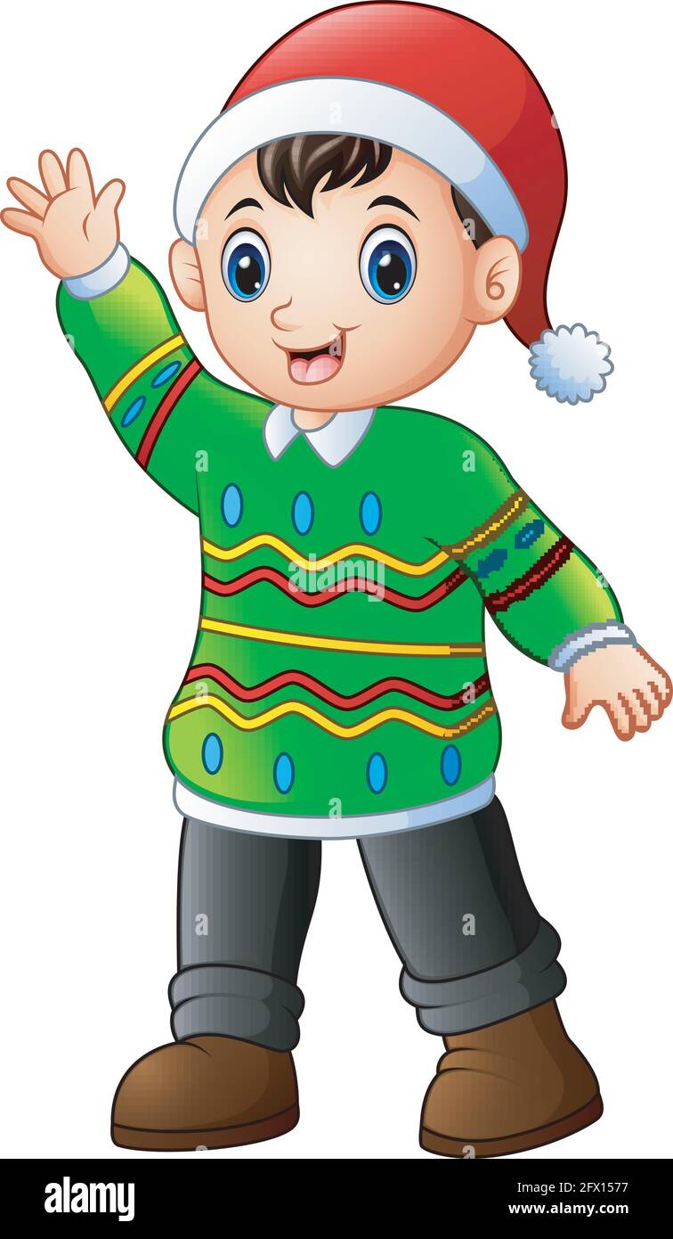 Happy boy cartoon wearing green christmas sweater Stock Vector Image & Art  - Alamy