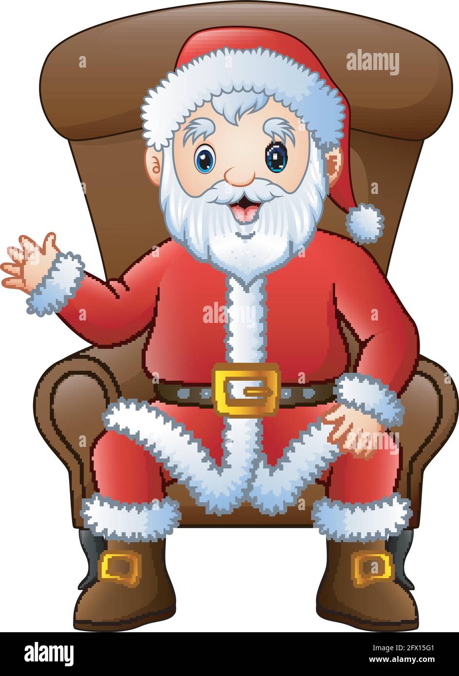 Cartoon santa claus sitting in armchair on a white background Stock