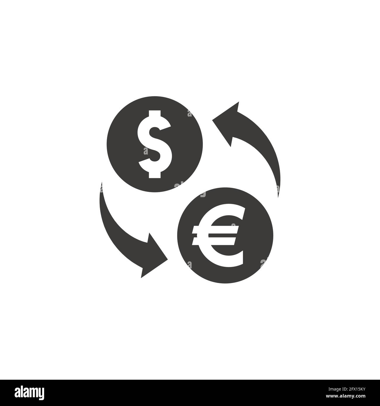 Dollar and euro exchange with arrows. Black vector icon. Stock Vector