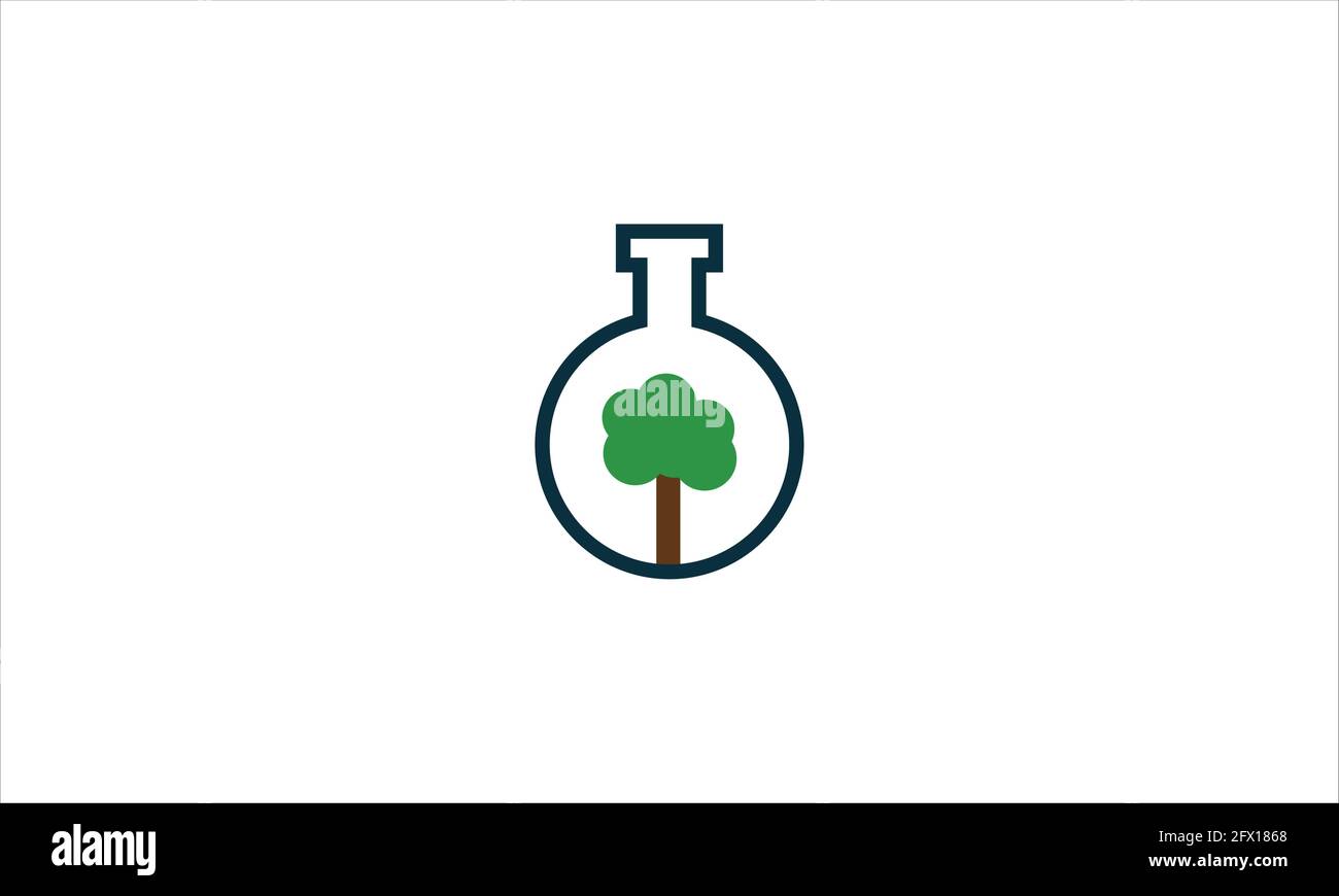 Test tube nature lab logo design vector. flask with plant tree  eco icon logo vector illustration Stock Vector