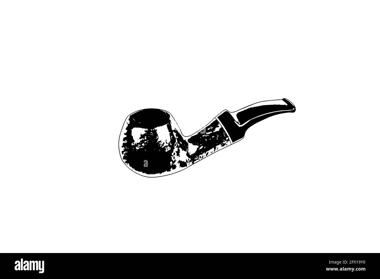 Black and white Briar smoking pipe on a white background. Wooden smoking accessory with a bent shape. Vector illustration Stock Vector