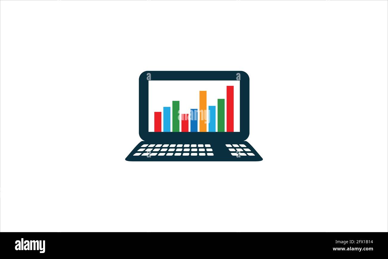 Logotype Computer screen with financial charts and graphs icon isolated on white background. Chart bars and financial analytics. Logo design template Stock Vector