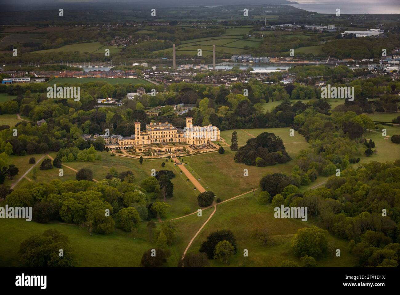 Aerial view of Osborne House on the Isle of Wight. Picture date: Sunday May 16, 2021. Photograph by Christopher Ison © 07544044177 chris@christopheris Stock Photo