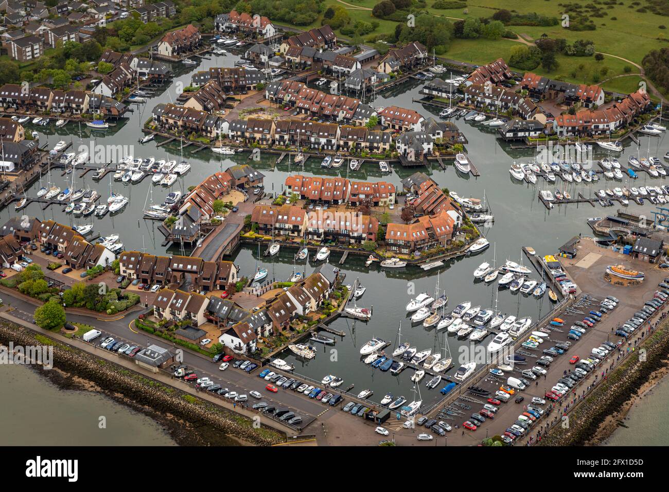 Aerial view of Hythe Marina Village, New Forest, Hampshire. Picture