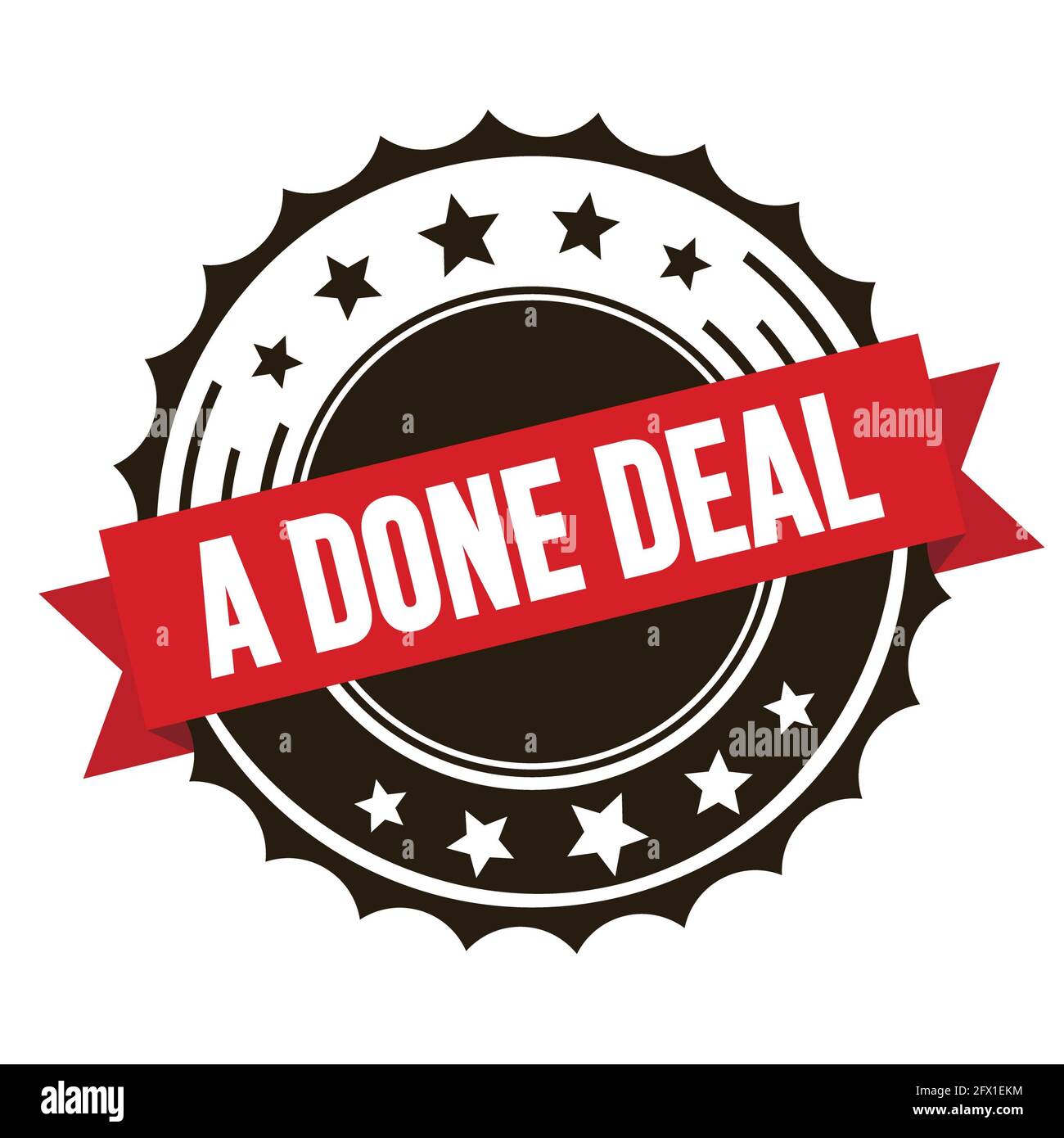 A DONE DEAL text on red brown ribbon badge stamp. Stock Photo