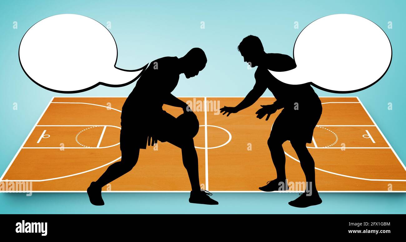 Composition of silhouettes of basketball players, speech bubbles and