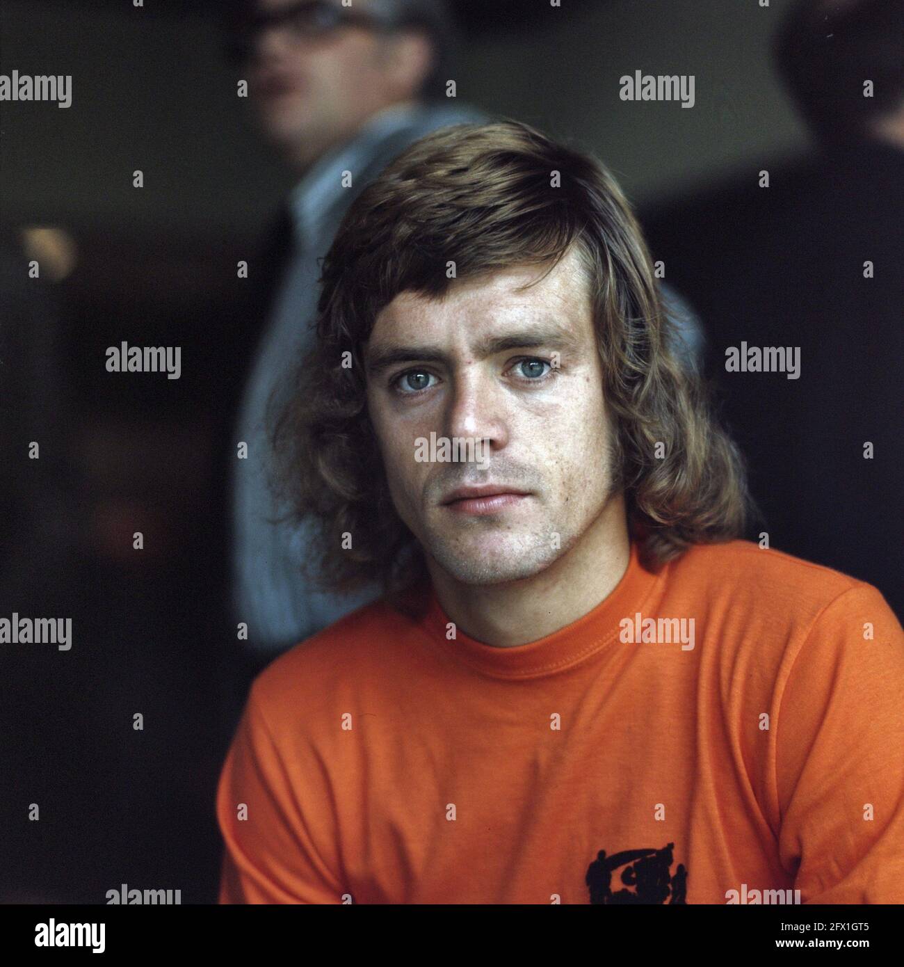 Headlines Dutch soccer players; Johnny Rep, April 30, 1974, sports, soccer players, The Netherlands, 20th century press agency photo, news to remember, documentary, historic photography 1945-1990, visual stories, human history of the Twentieth Century, capturing moments in time Stock Photo
