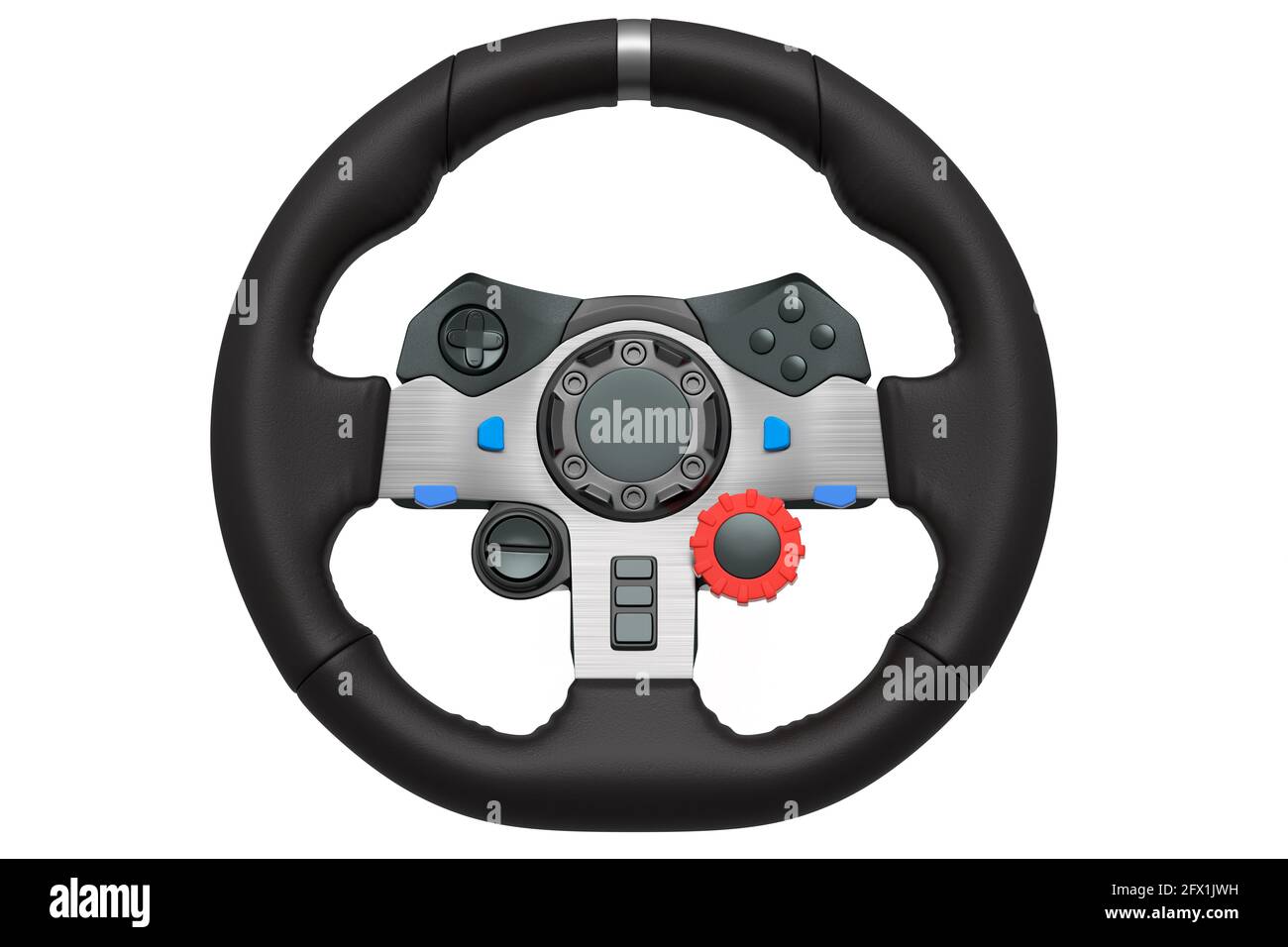 Realistic leather steering wheel isolated on a white background Stock