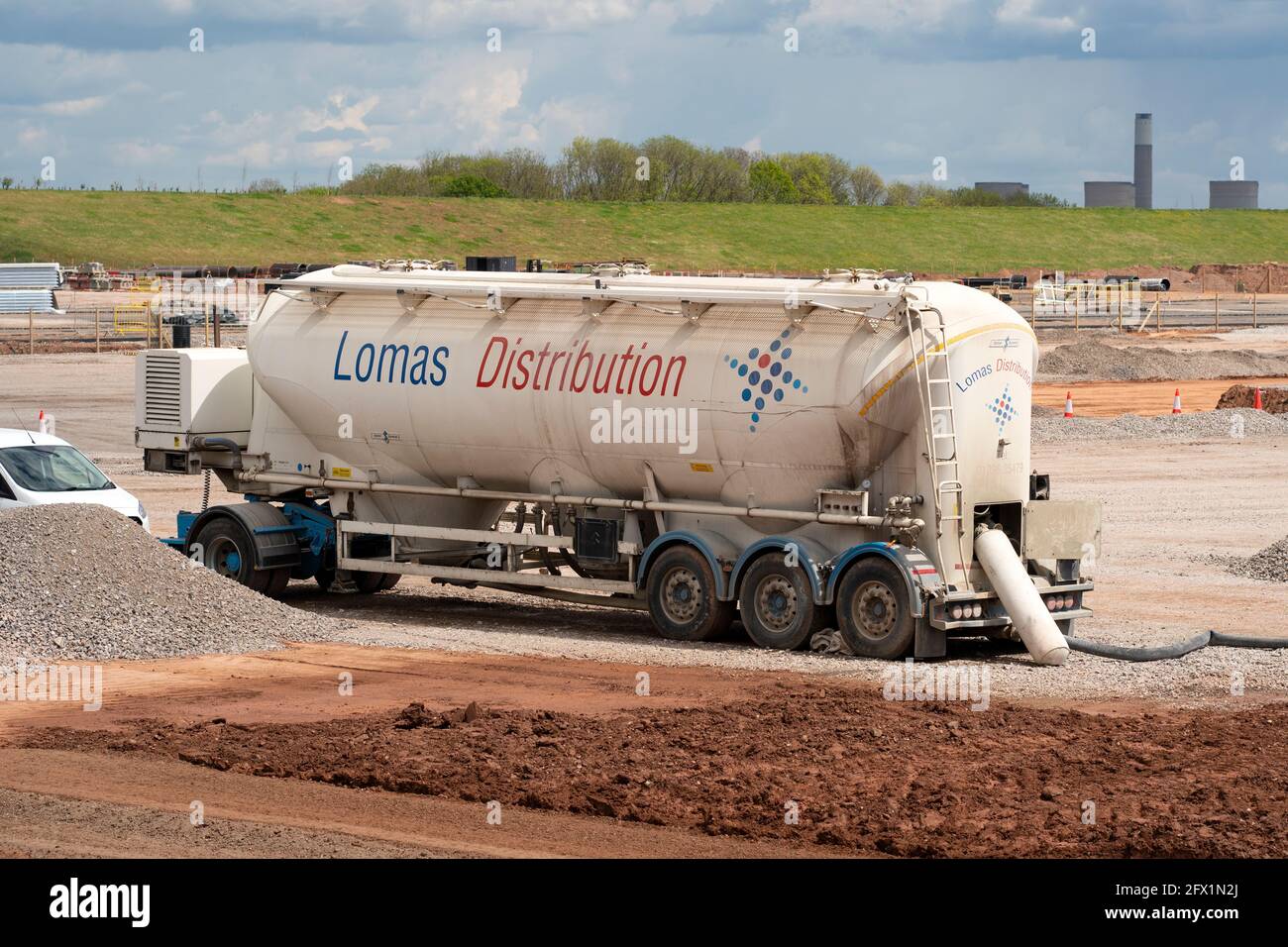 Bulk powder tanker on a construction site Stock Photo