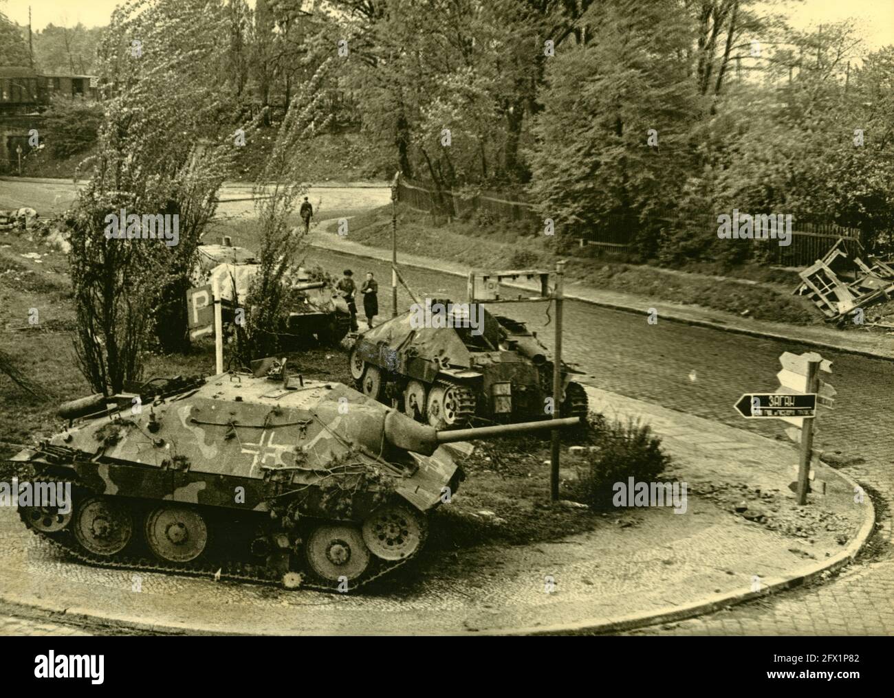 WW2 WWII knocked German tank Stug StuG III Ausf. G in Germany May 1945 Stock Photo