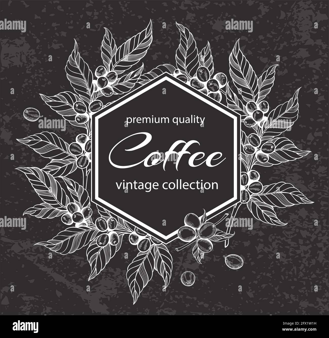 Decorative vintage floral frame with hand drawn coffee plants and ...
