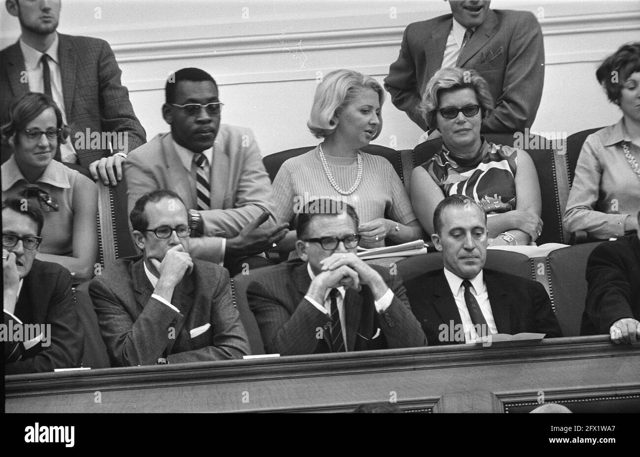Verolme issue in House of Representatives by interpellation drs. Nederhorst . Family and direkte of Verolme on stand. Maingay, v.d.Meer and Schwenke, 25 September 1969, parliamentary debates, The Netherlands, 20th century press agency photo, news to remember, documentary, historic photography 1945-1990, visual stories, human history of the Twentieth Century, capturing moments in time Stock Photo