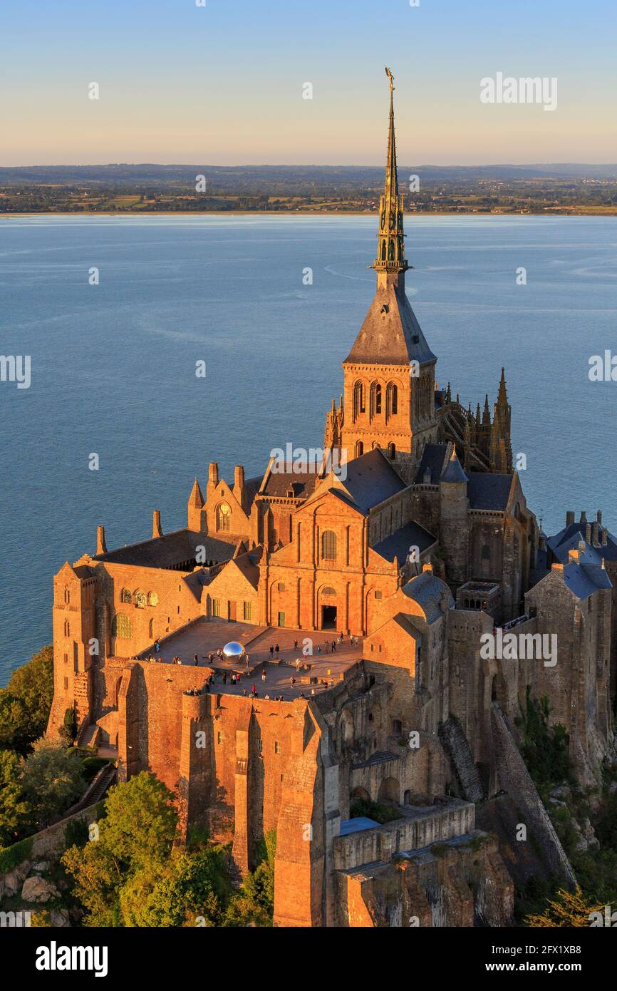 FRANCE. NORMANDY.  MANCHE (50) AERIAL VIEW OF MONT SAINT MICHEL ABBEY Stock Photo
