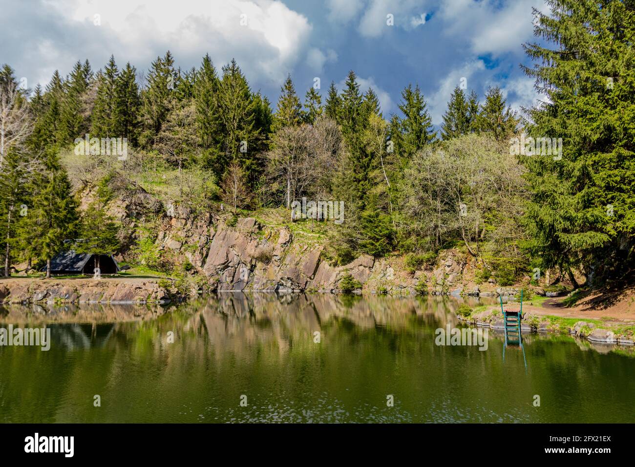 Springlike awakening along the Rennsteig in the most beautiful sunshin Stock Photo