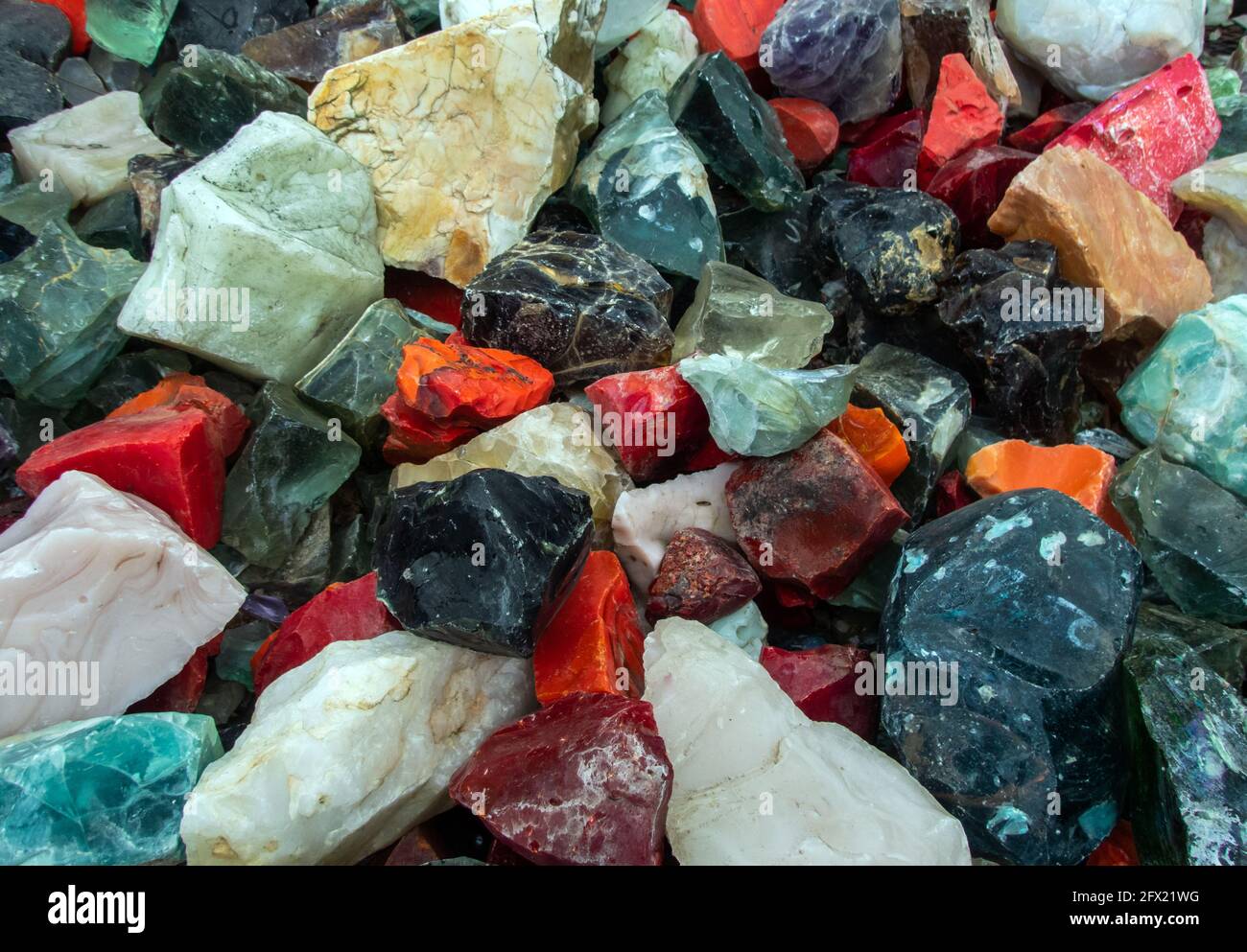 Slag glass comes in many shapes, sizes and colors and makes a nice background or texture with a slight bokeh effect. Stock Photo