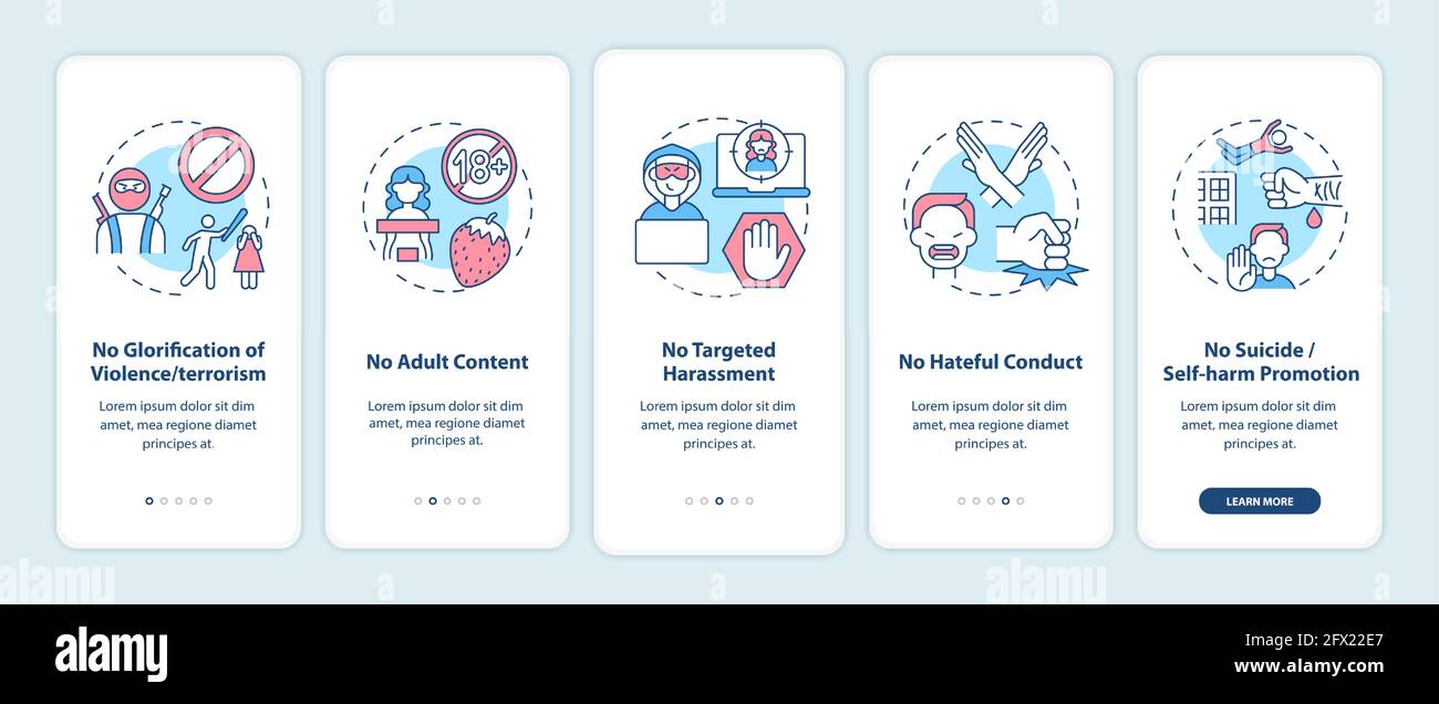 Social media safety rules onboarding mobile app page screen with ...