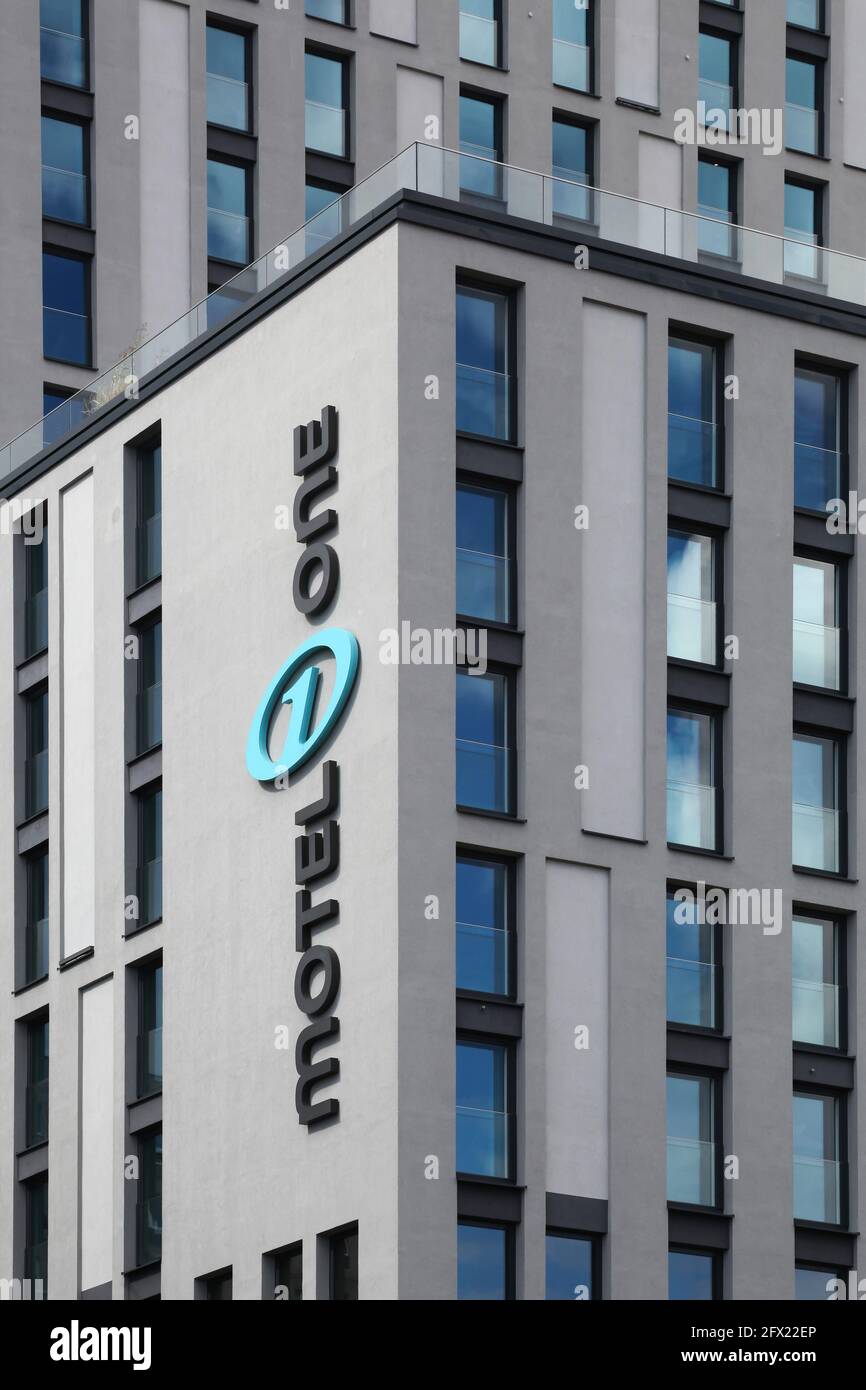 Berlin, Germany July 12, 2020 Motel one hotel building. Motel One is