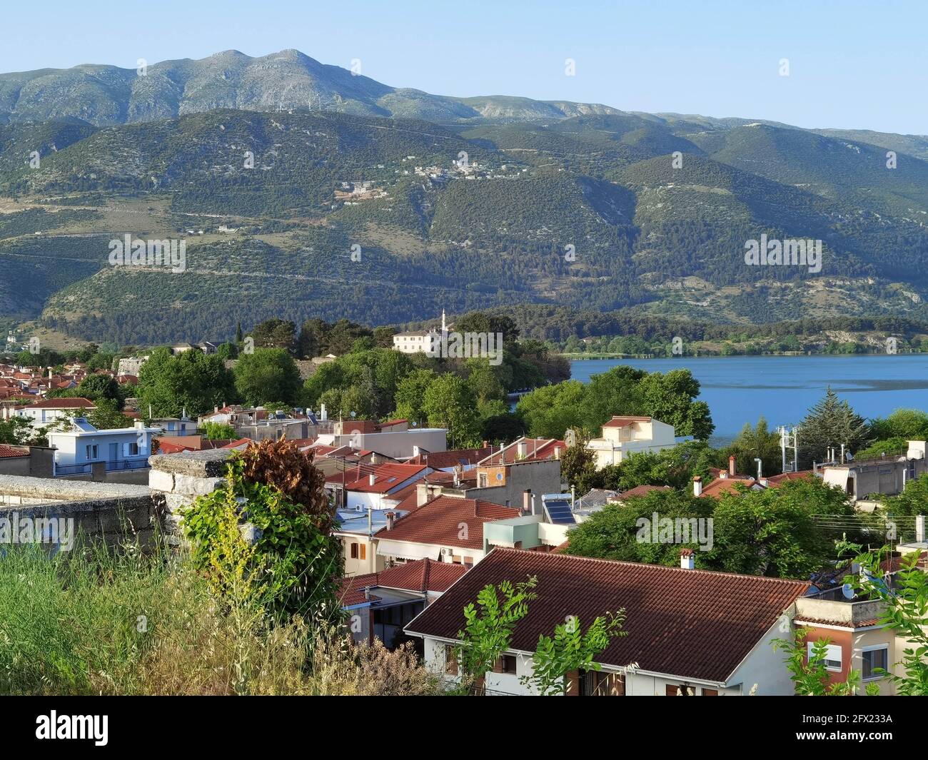 ioannina city and lake  in the evening, spring season , greece Stock Photo