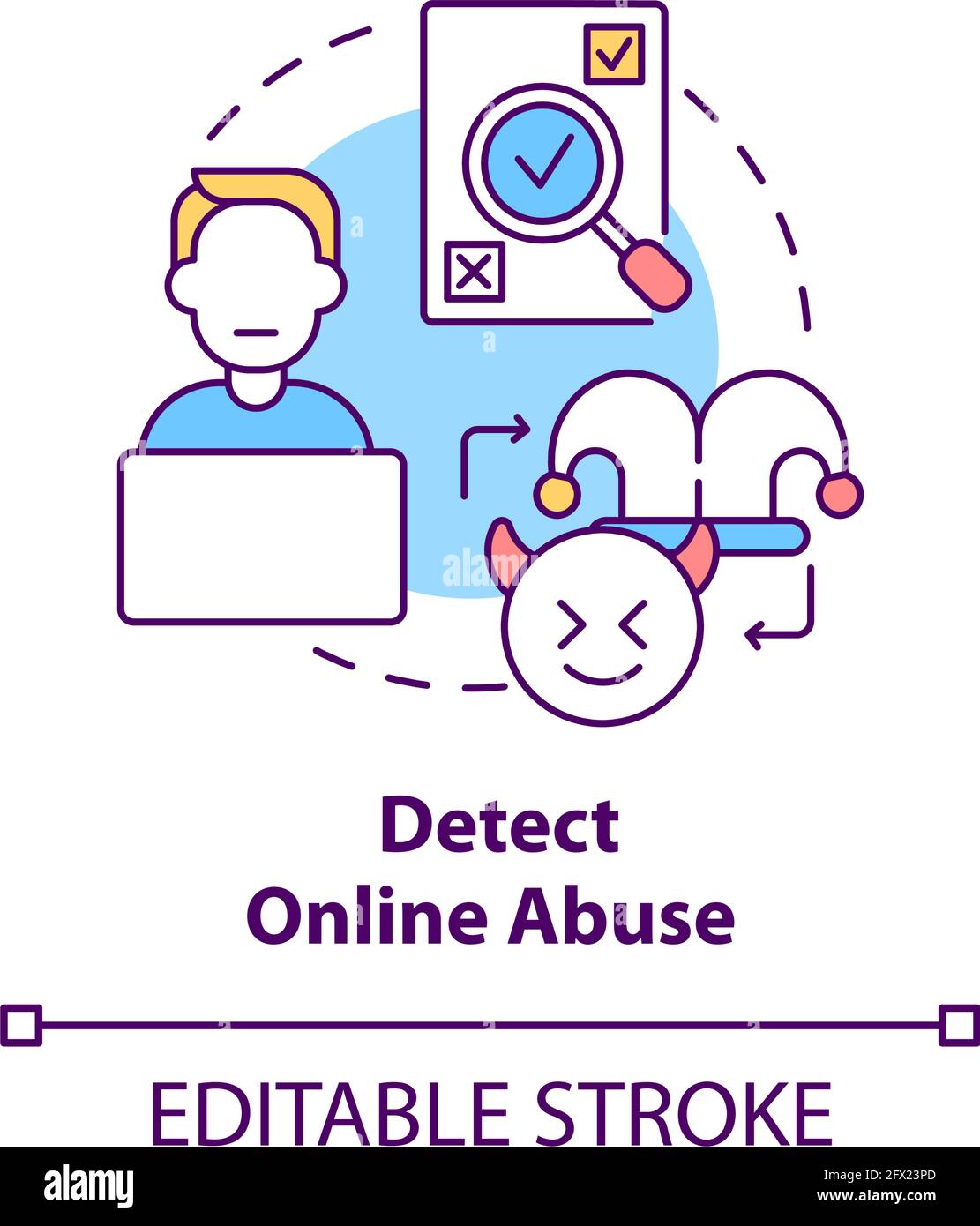 Detecting online abuse concept icon Stock Vector