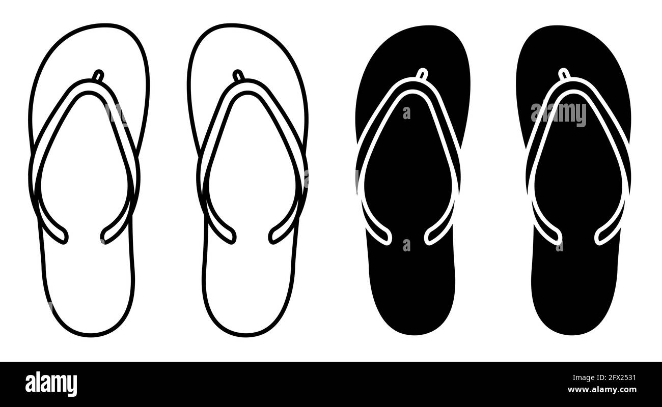 Beach rubber slippers icon. Beach shoes. Simple black and white vector ...