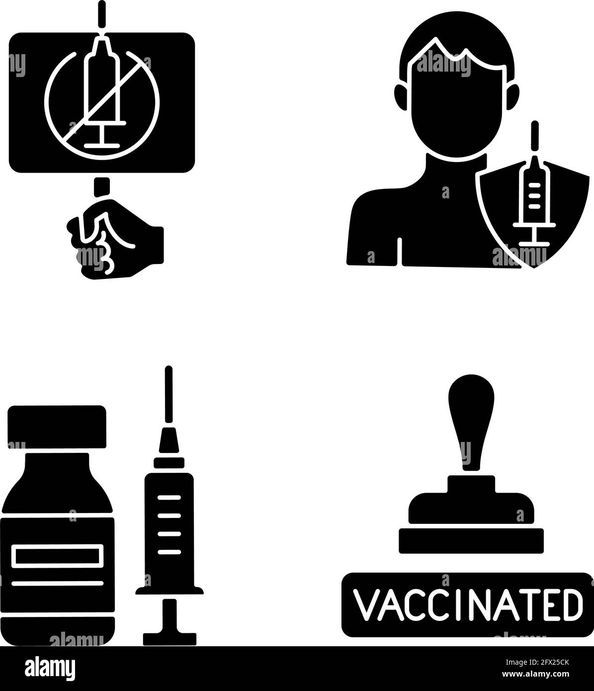 Immunization against virus black glyph icons set on white space Stock Vector