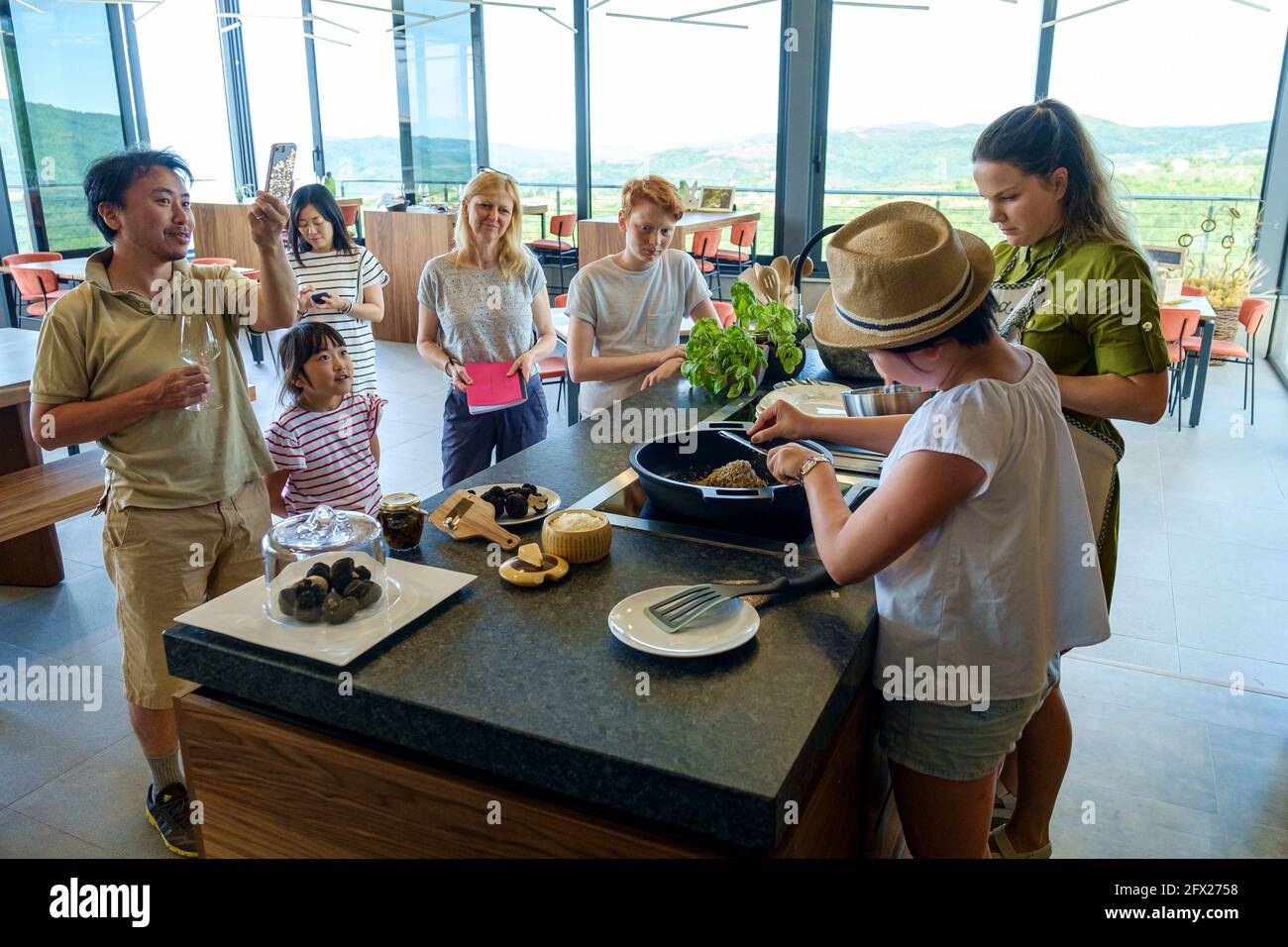 Cookery demonstration at Karlic Tartuf using black truffles they have just found. Croatia Stock Photo