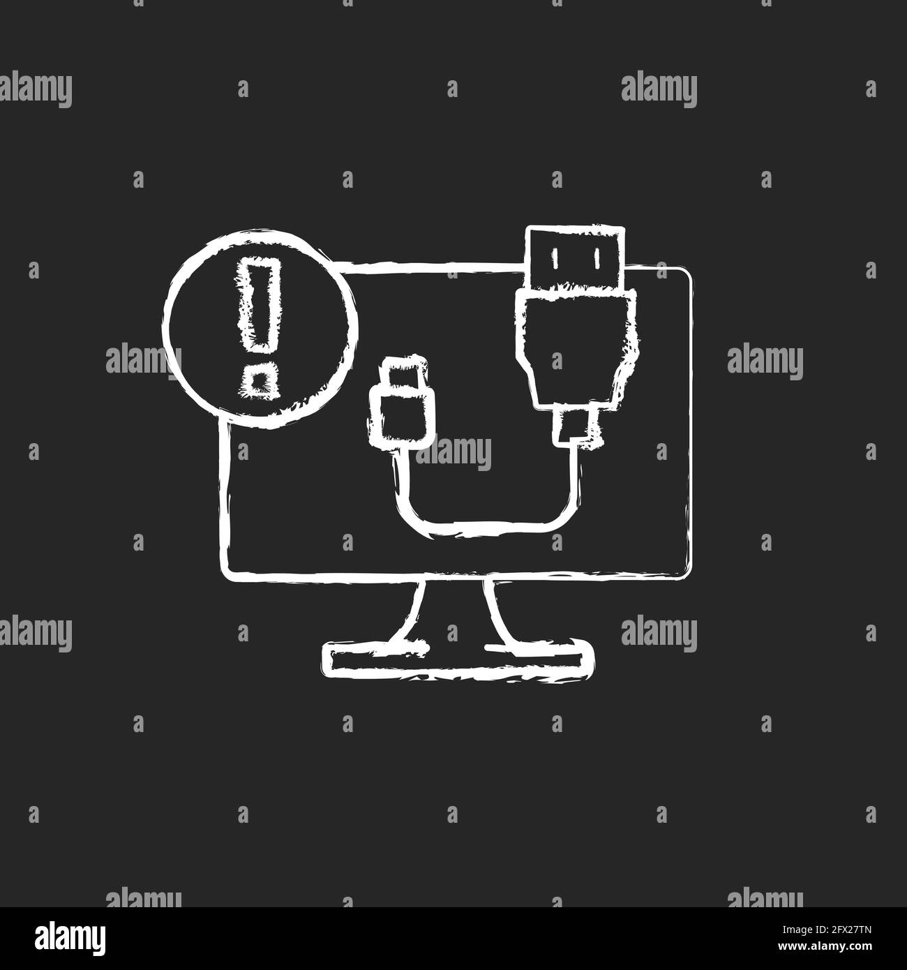 USB does not work chalk white icon on black background Stock Vector