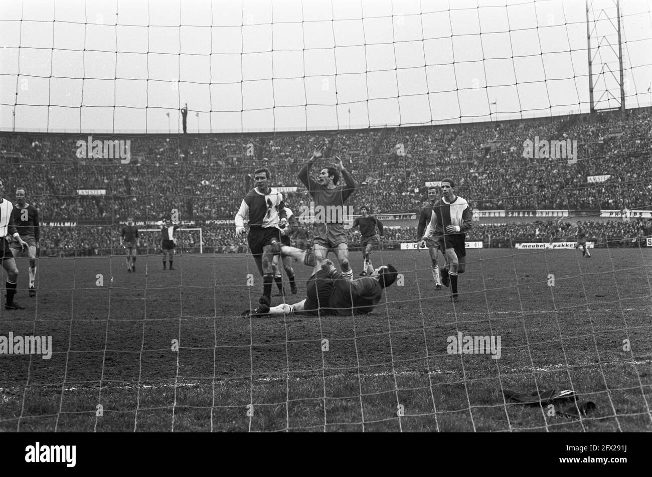 Ajax v Feyenoord 1-0. Suurendonk scored (cheering) on ground Eday P. G., March 10, 1968, sports, soccer, The Netherlands, 20th century press agency photo, news to remember, documentary, historic photography 1945-1990, visual stories, human history of the Twentieth Century, capturing moments in time Stock Photo
