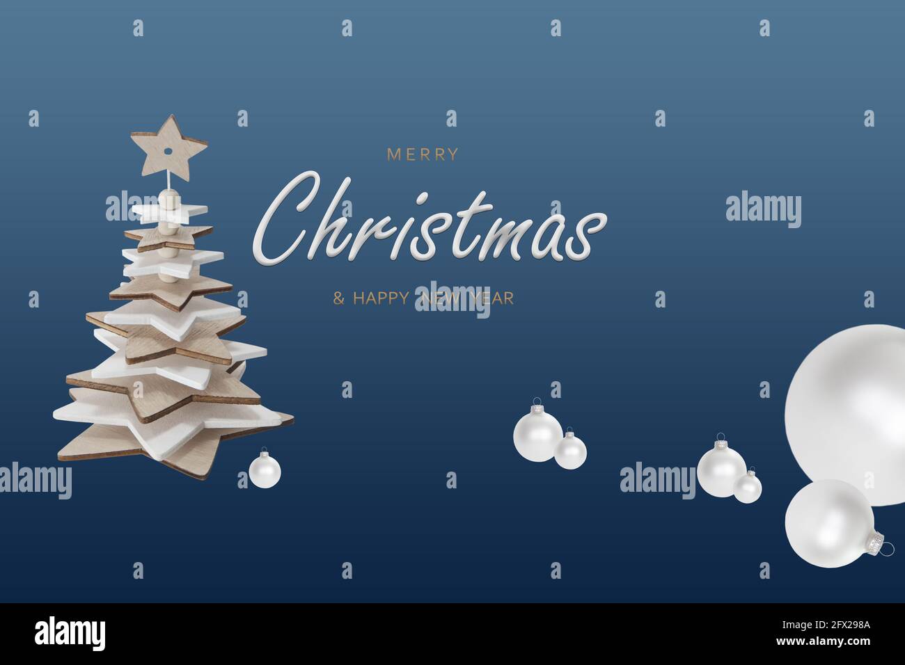 Christmas and New Year background. Xmas pine fir lush tree. White glass ...