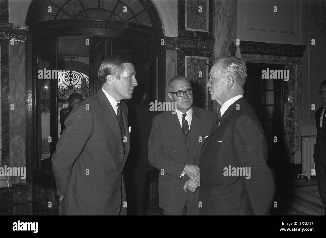 Left Prince Claus, center Mr. Van der Schelle and right Mr. L. Schepers, October 5, 1966, princes, The Netherlands, 20th century press agency photo, news to remember, documentary, historic photography 1945-1990, visual stories, human history of the Twentieth Century, capturing moments in time Stock Photo