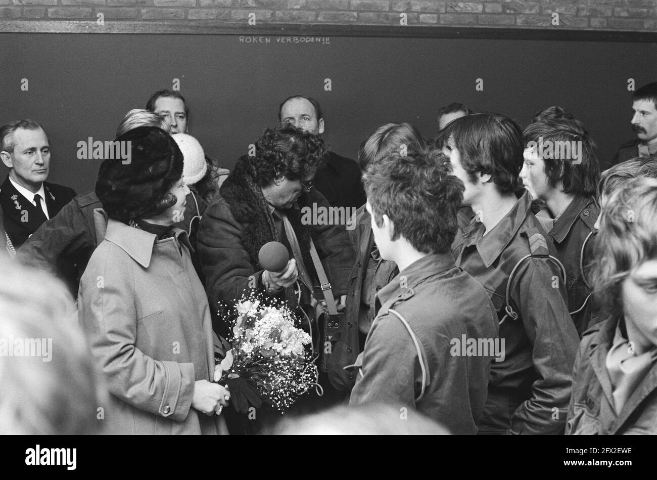 Princess Beatrix speaks to military, February 22, 1979, visits, barracks, princesses, peacekeeping missions, The Netherlands, 20th century press agency photo, news to remember, documentary, historic photography 1945-1990, visual stories, human history of the Twentieth Century, capturing moments in time Stock Photo
