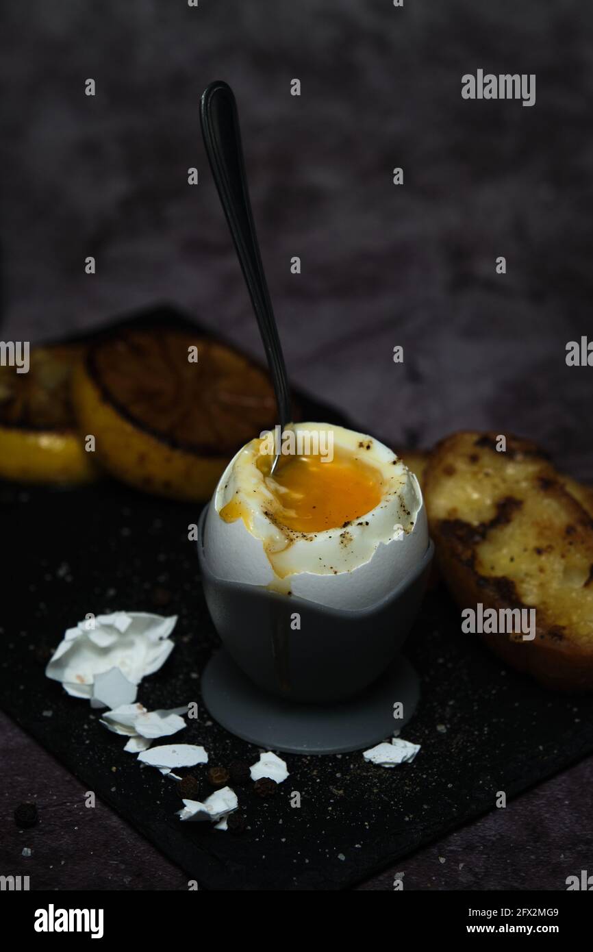 soft-boiled egg on a stand Stock Photo