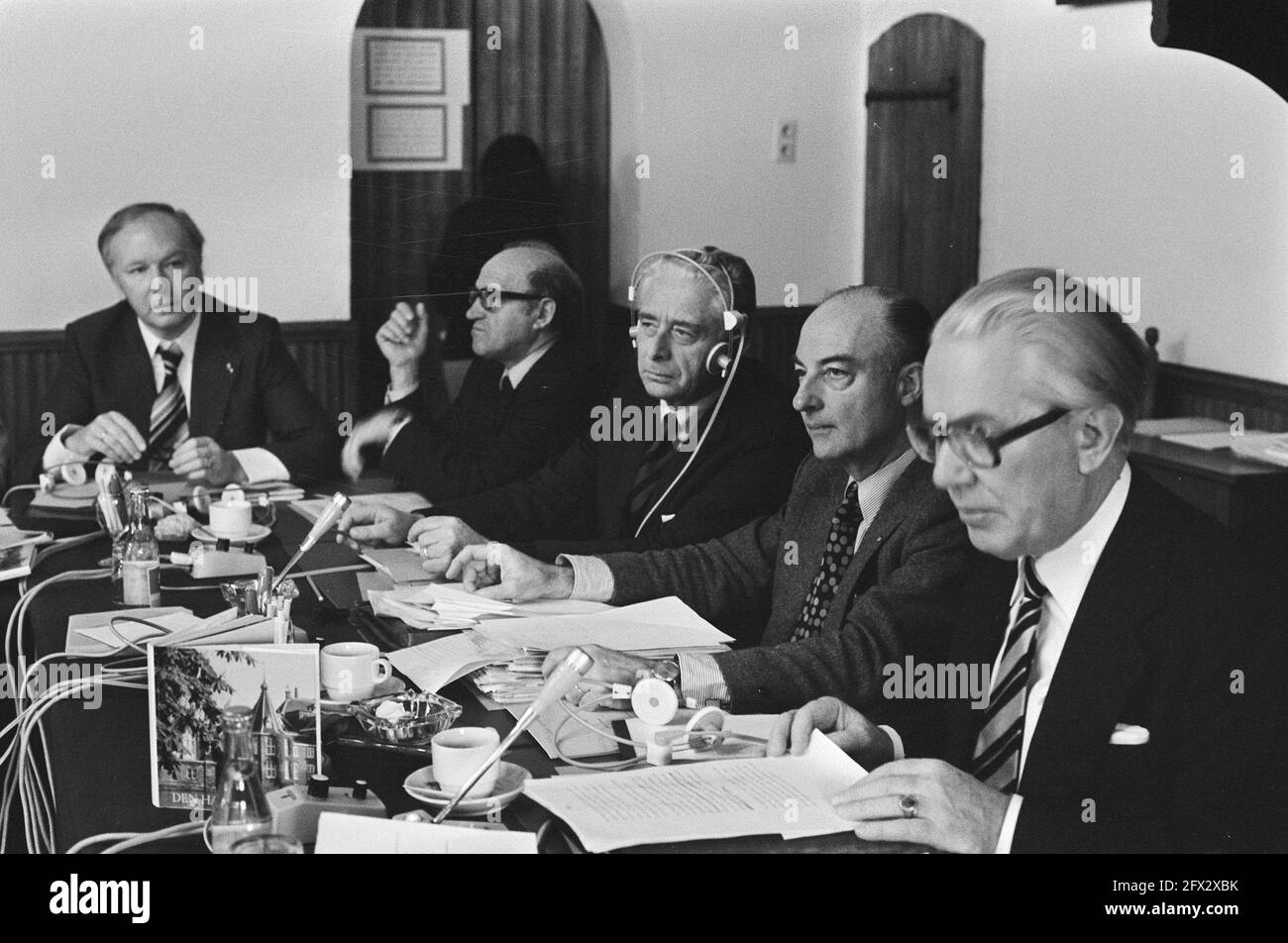 Congress European Union Christian Democrats in The Hague Kruizinga, Halm, Arnaldo Forlani, Schmelzer, Van Hassel and Mario Sanchez, February 14, 1975, congresses, The Netherlands, 20th century press agency photo, news to remember, documentary, historic photography 1945-1990, visual stories, human history of the Twentieth Century, capturing moments in time Stock Photo
