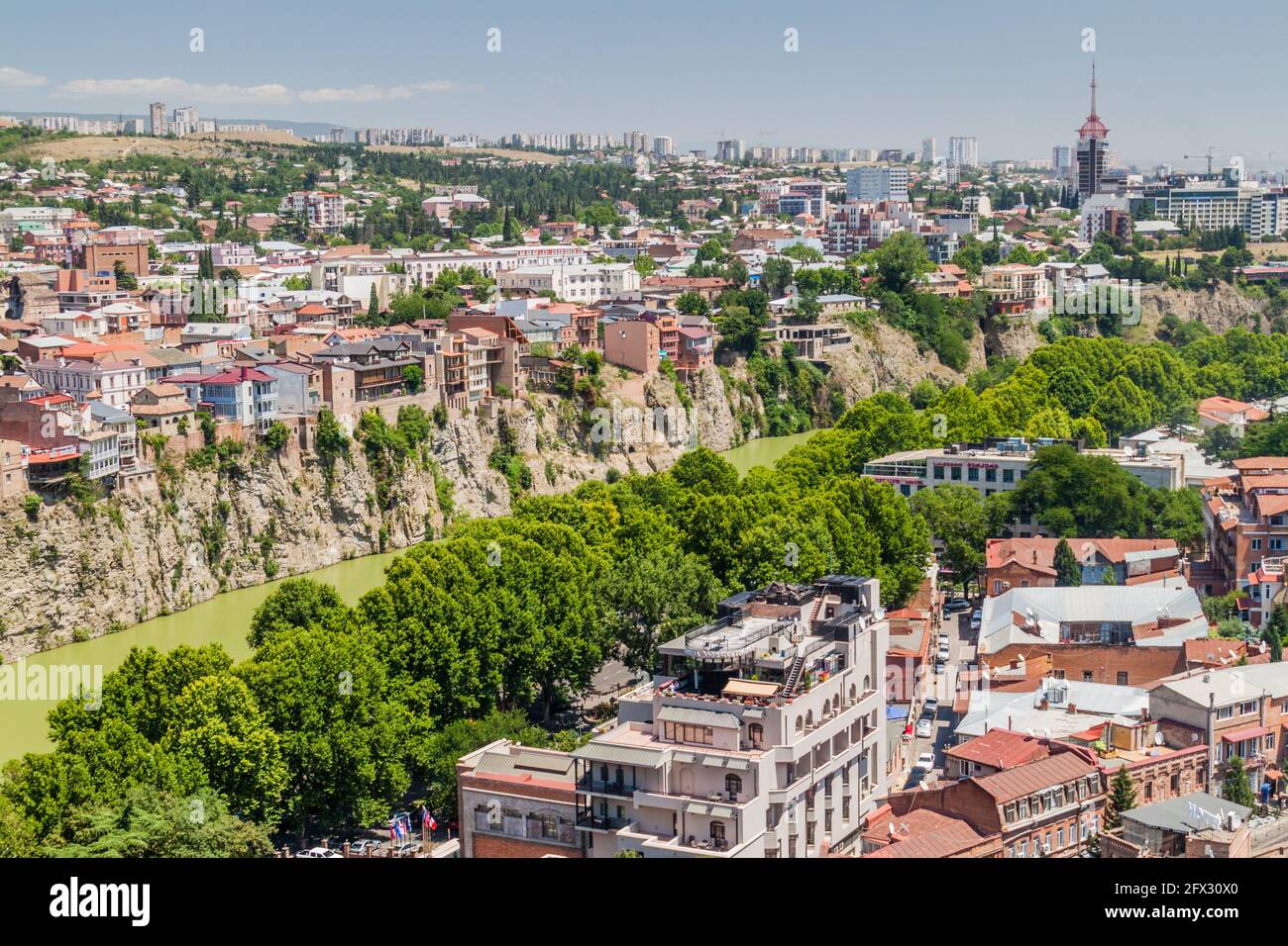 Aerial view of Mtkvari River in Tbilisi, Georgia Stock Photo