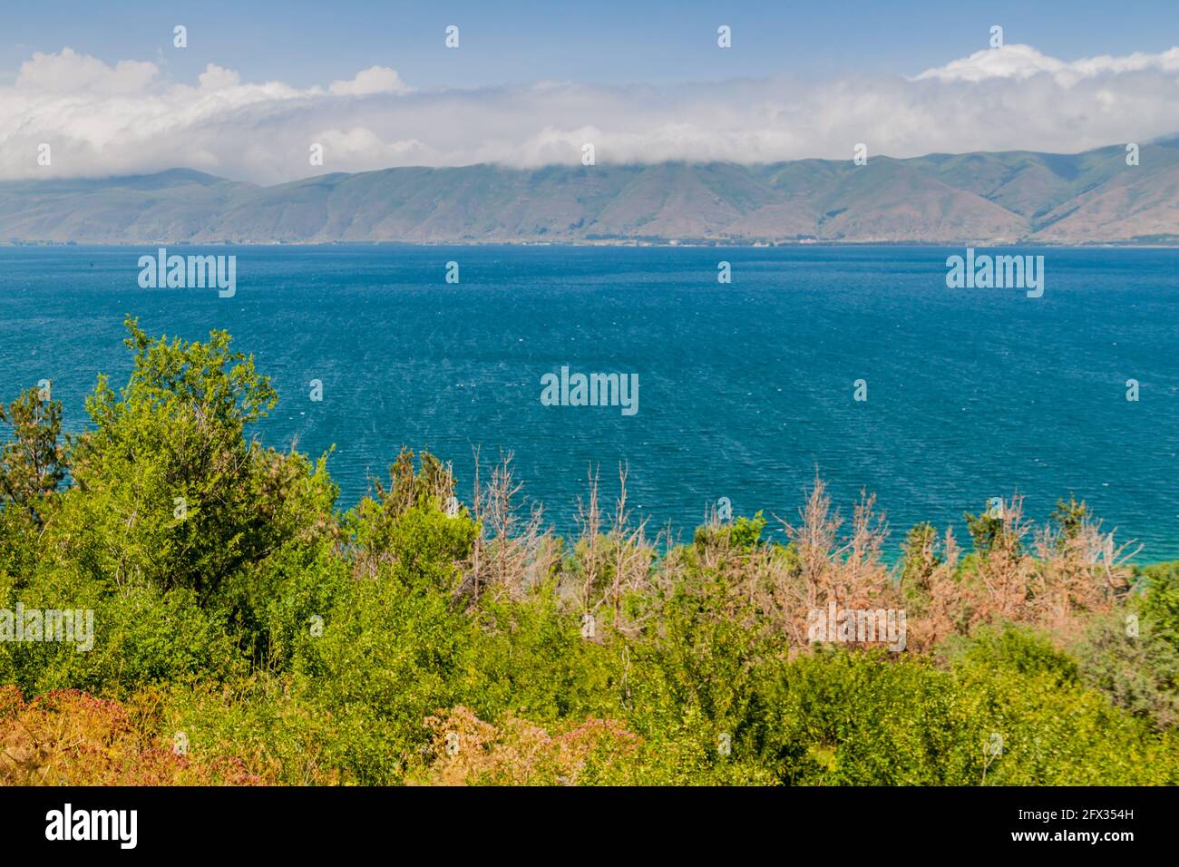 Mountains and lake Sevan in Armenia Stock Photo