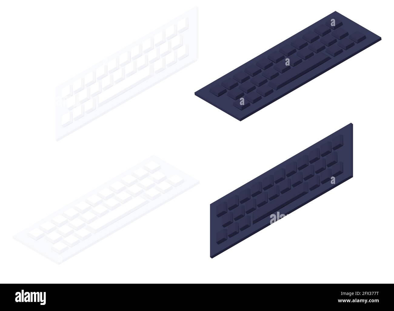 Black and white wireless keyboard. Isometric vector illustration isolated computer part. Stock Vector